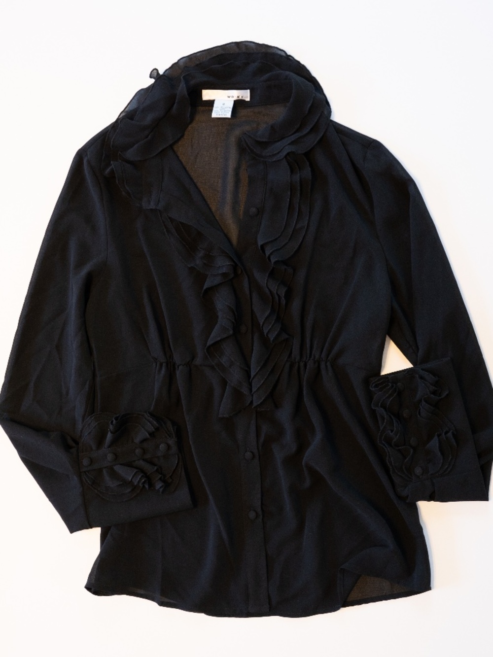 WD.NY Sheer Black Ruffle Blouse